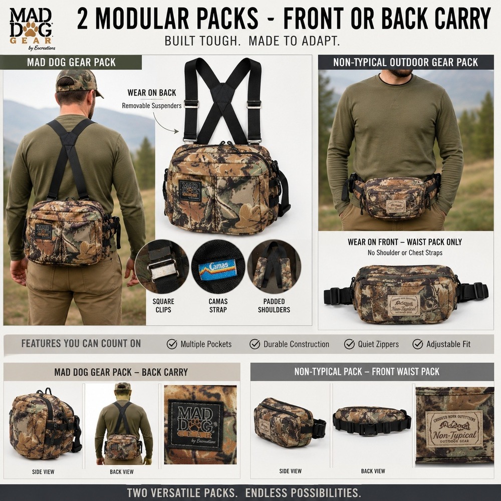 Mad Dog Gear Hunting Packs Lot Of 2 Advantage Camo Back‎ Pack Fanny Pack Fleece